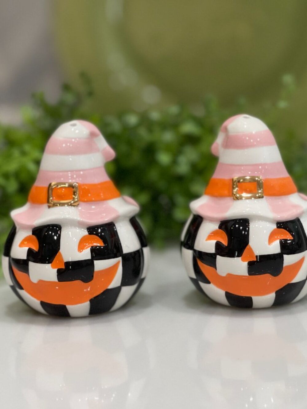 MacKenzie-Childs Trick or Treat Happy Jack Salt & Pepper Set Boxed-NEW